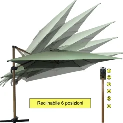 Ombrellone da giardino a palo decentrato girevole 300x400 cm verde