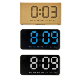 Orologio sveglia luci LED a batteria e USB colori assortiti scatola avana