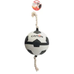 Palla da calcio per cani bianco-nero con corda