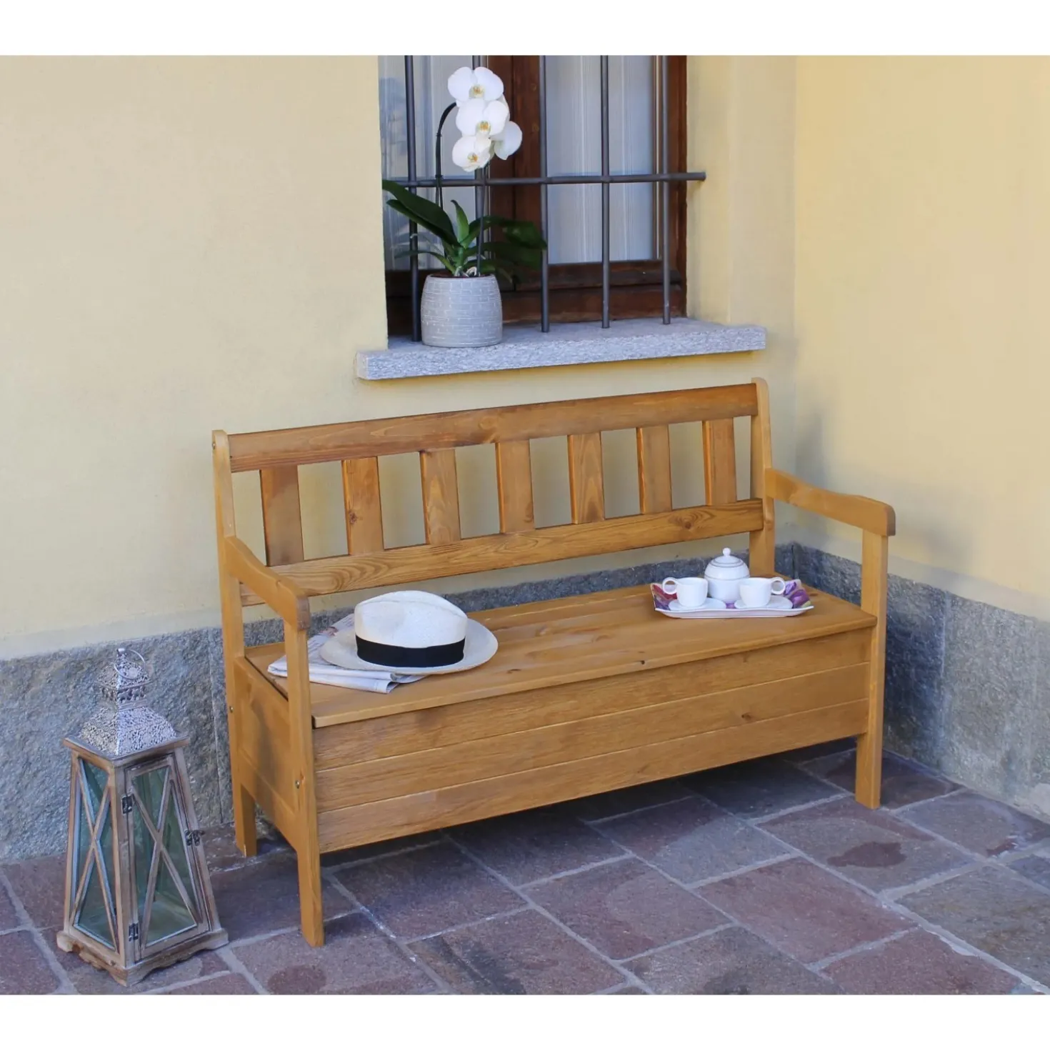 Panchina con contenitore in legno di pino 120x50x81,5 cm