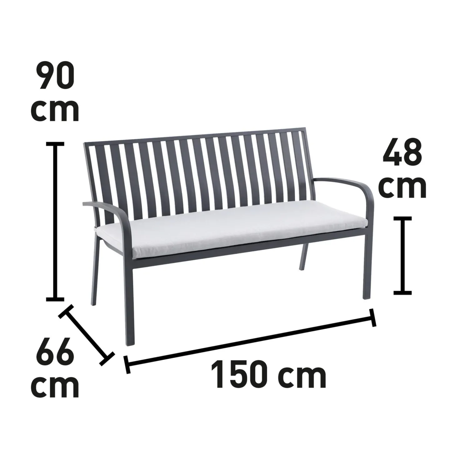 Panchina da giardino Sheridon in alluminio 150x66x90 cm grigio