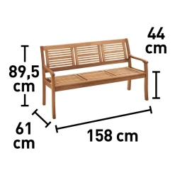 Panchina in legno di eucalipto Chelsea 89,5x158x61 cm 3 posti