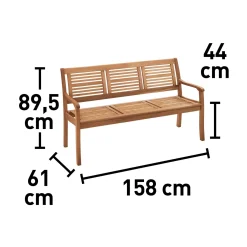 Panchina in legno di eucalipto Chelsea 89,5x158x61 cm 3 posti
