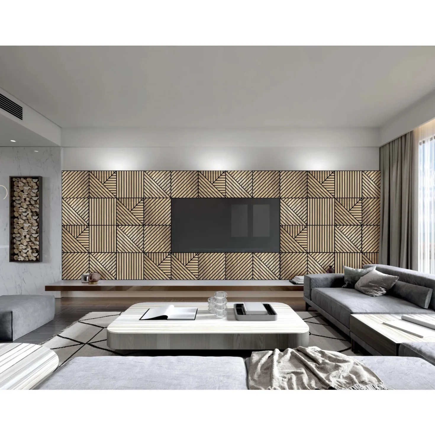 Pannello decorativo Hoogapanel Aurora obliquo doppio rovere 58x58 cm Sp. 1,1 cm