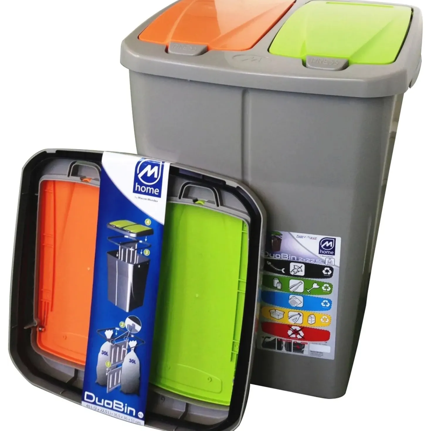 Pattumiera a 2 scomparti per raccolta differenziata Duobin 46 l col assortiti