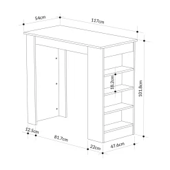 Penisola Swallow con piano antracite e struttura bianco 117x54x102 cm