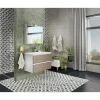Pensile bagno Cube set rovere fumo con lavabo e specchio