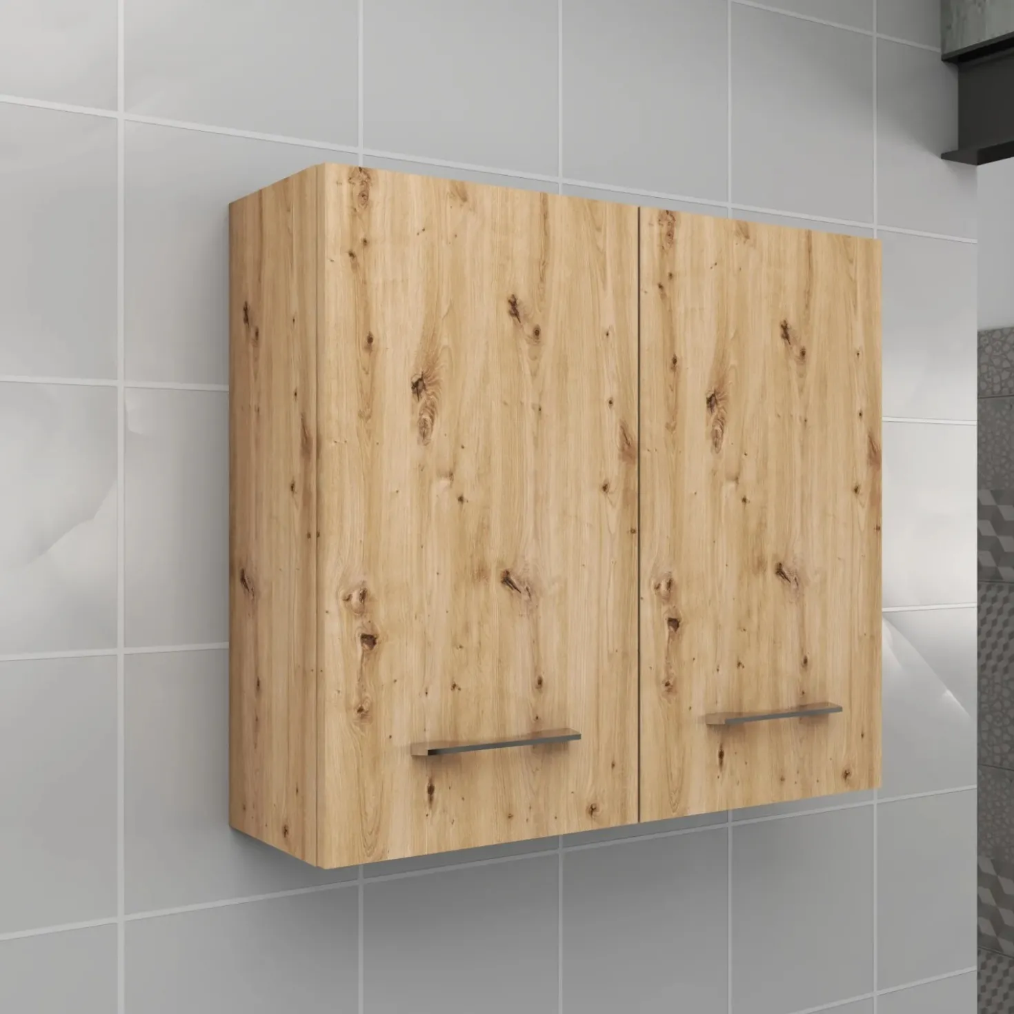 Pensile bagno sospeso con 2 ante 60 cm effetto legn rovere nodato