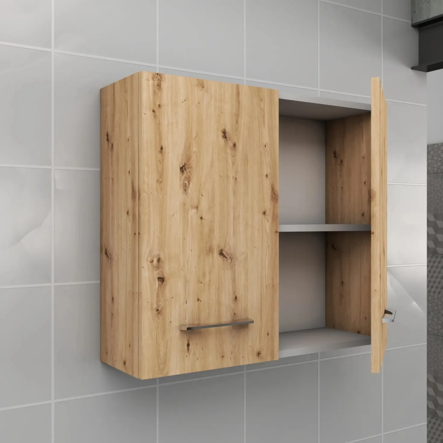 Pensile bagno sospeso con 2 ante 60 cm effetto legn rovere nodato