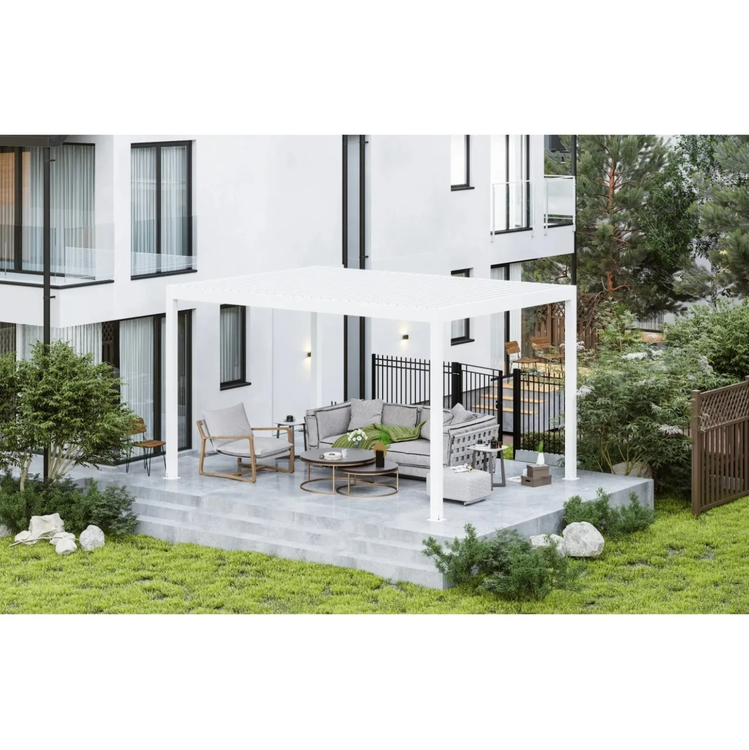 Pergola bioclimatica in alluminio Quadrifoglio 400x300x250 cm bianca