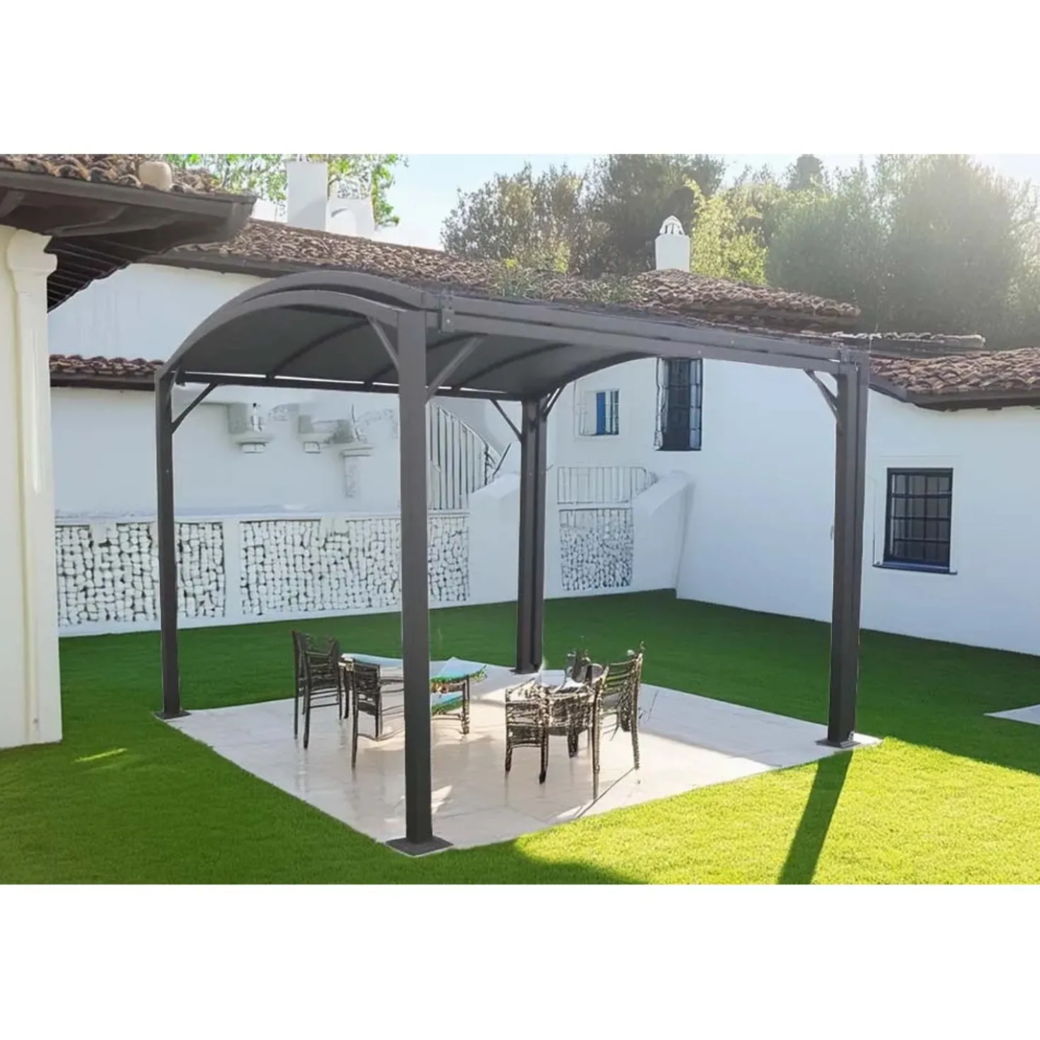 Pergola in acciaio galvanizzato copertura in poliestere 243x565x300 cm antracite