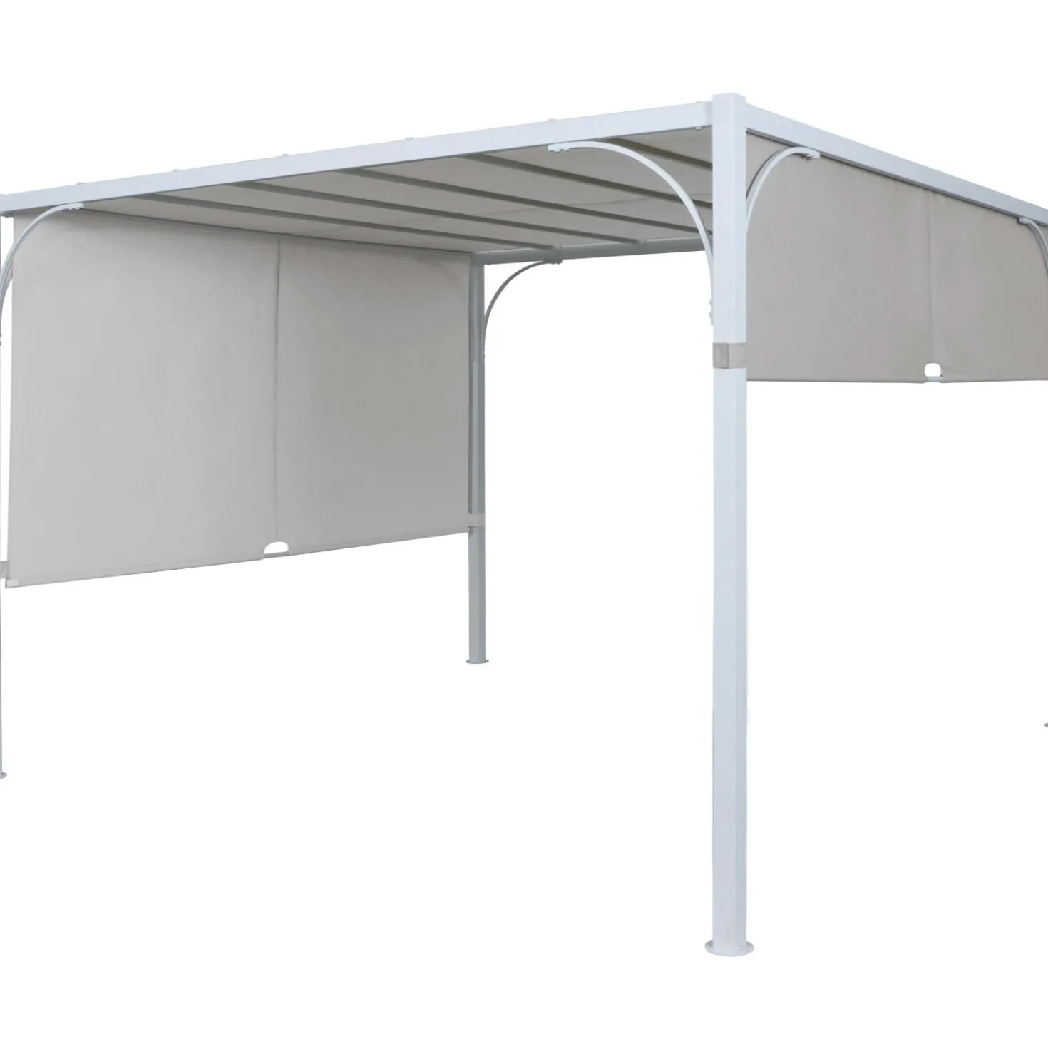 Pergola in acciaio Tilcara con tetto scorrevole L298xP298xH210 cm beige