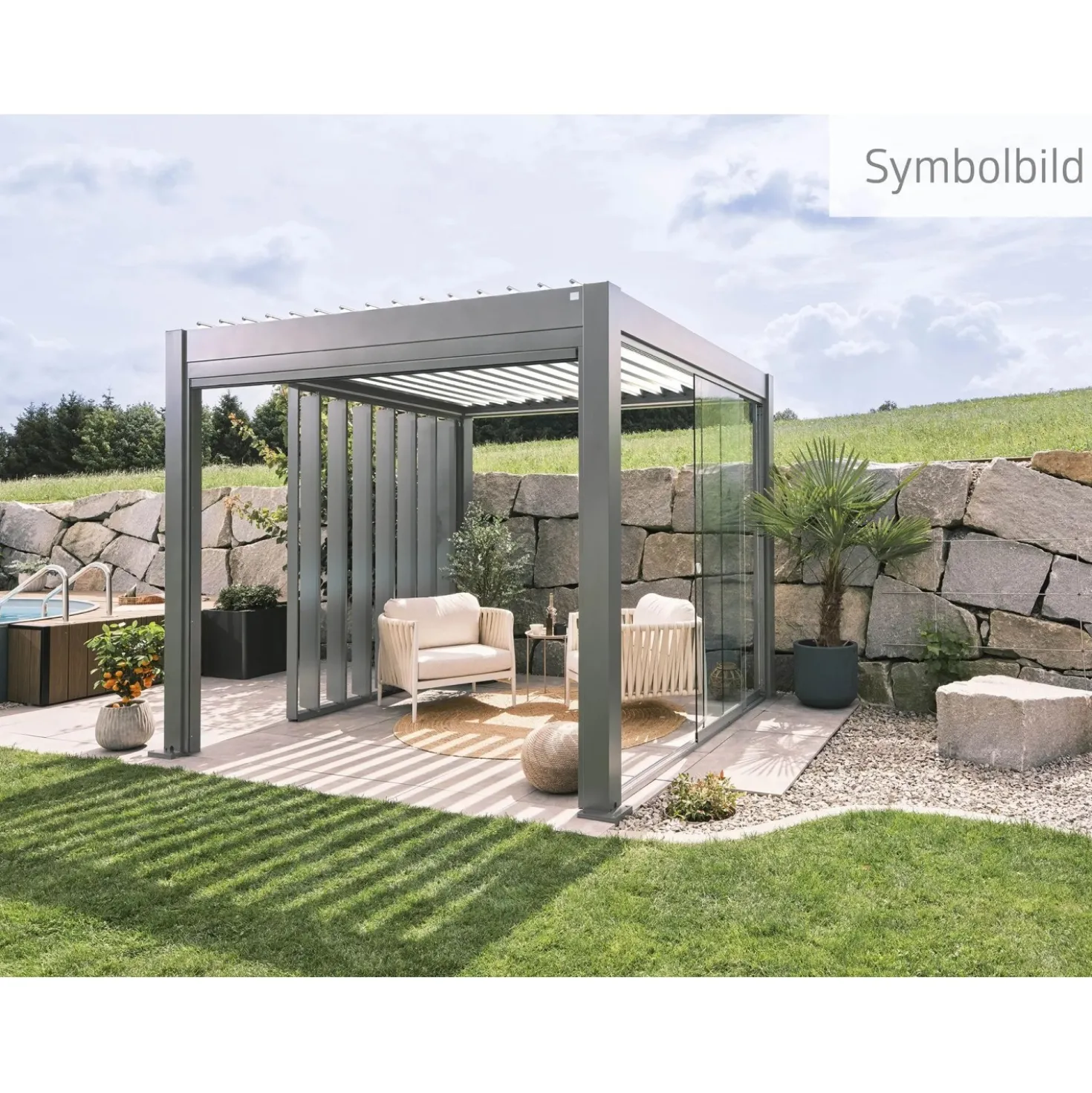 Pergola in metallo Biohort grigio quarzo/bianco 404,5x312x264 cm