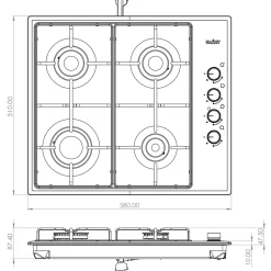 Piano cottura a gas Ariane Inox 4 fuochi 58x51 cm
