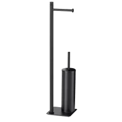 Piantana portarotolo e portascopino bagno Trilly H 63 cm nero opaco