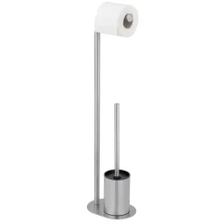 Piantana portarotolo e portascopino bagno Levante inox opaco