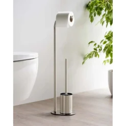 Piantana portarotolo e portascopino bagno Levante inox opaco