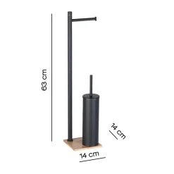Piantana portarotolo e portascopino bagno Trilly H 63 cm bambù/nero opaco