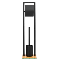 Piantana portarotolo e portascopino bagno Bambusa H 72,5 cm nero