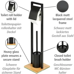 Piantana portarotolo e portascopino bagno Bambusa H 72,5 cm nero