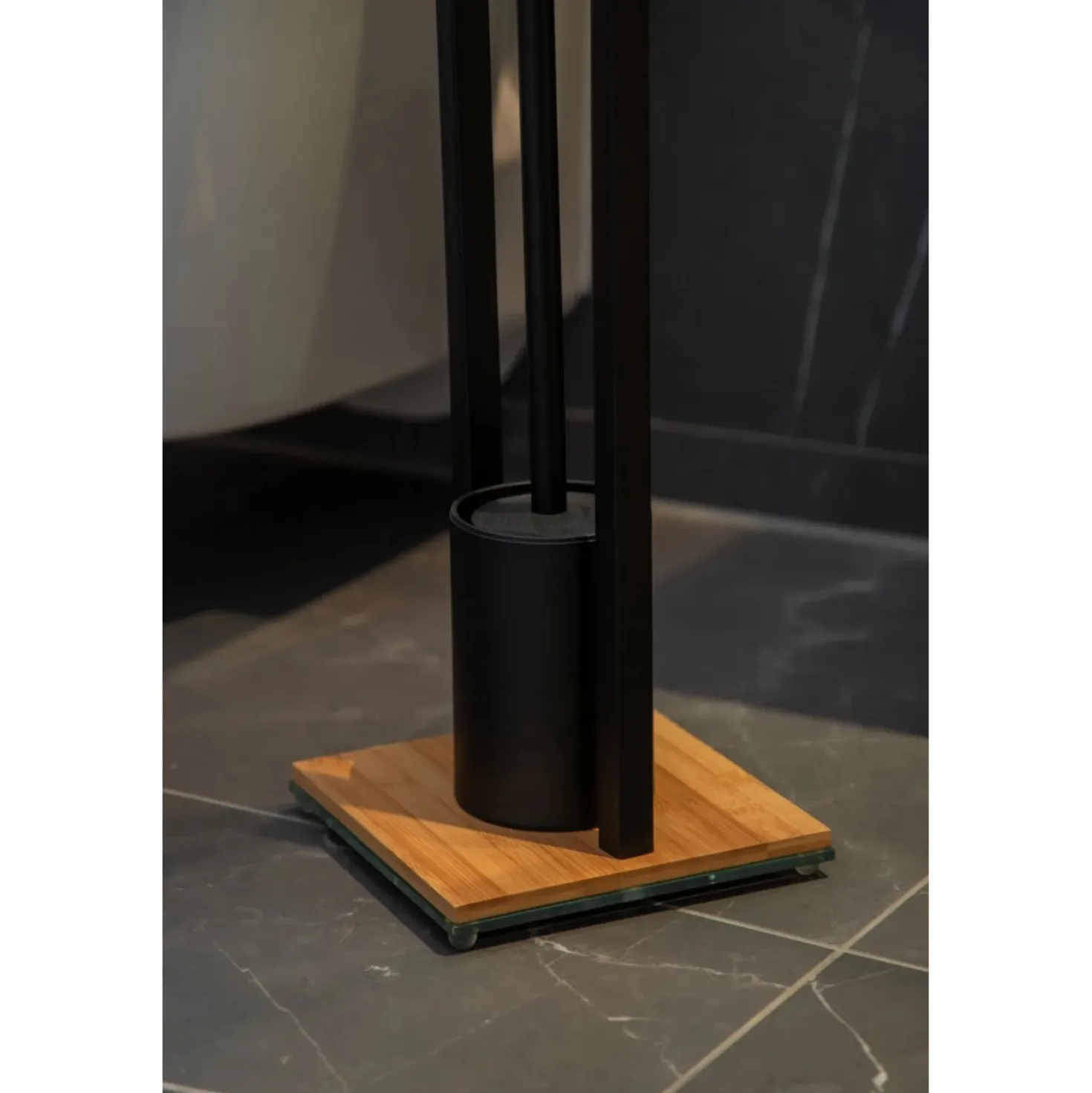 Piantana portarotolo e portascopino bagno Bambusa H 72,5 cm nero