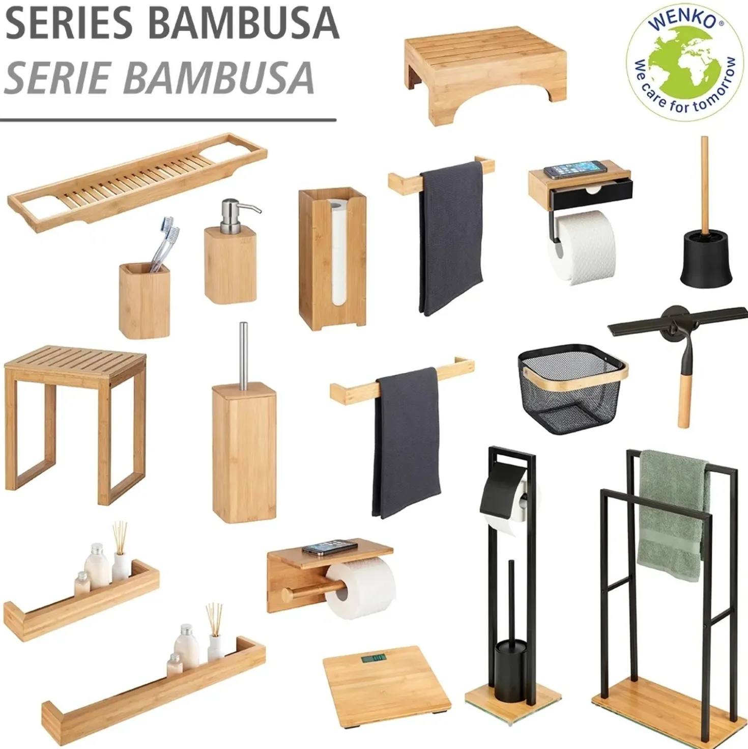 Piantana portarotolo e portascopino bagno Bambusa H 72,5 cm nero