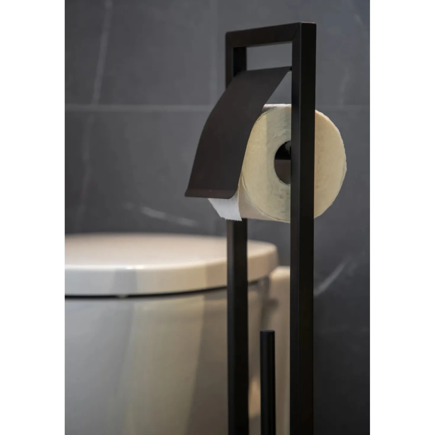 Piantana portarotolo e portascopino bagno Bambusa H 72,5 cm nero