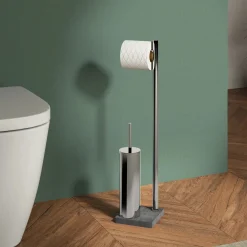 Piantana portarotolo e portascopino bagno Trilly H 64 cm grigio