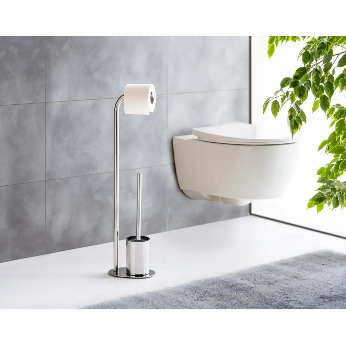 Piantana portarotolo e portascopino bagno Levante inox lucido