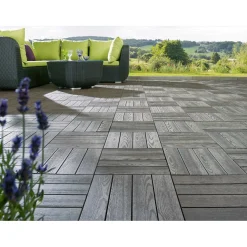 Piastrella da esterno a clic in WPC effetto legno antracite 30x30 cm 6 pz