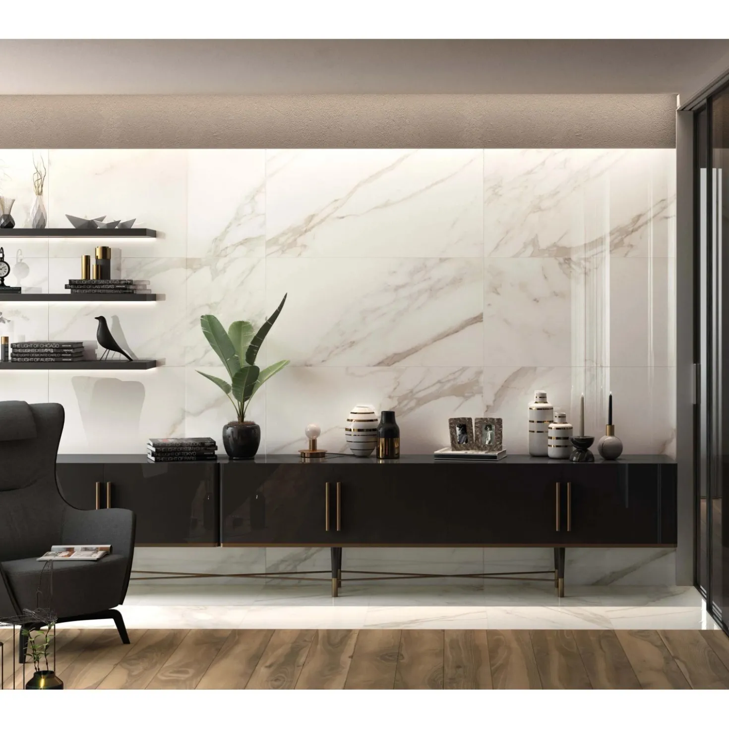 Piastrella in gres porcellanato Marmo Calacatta venato oro 60x120 cm 1,44 m²
