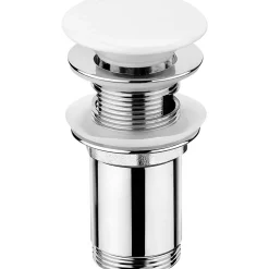 Piletta Click-Clack tonda per lavabo e bidet in ceramica bianca