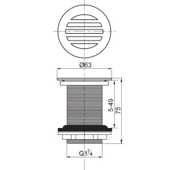 Piletta lavabo a scarico libero con griglia curva in Ottone cromato