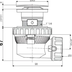 Piletta lavabo quick clac con kit sifone Ø 32mm