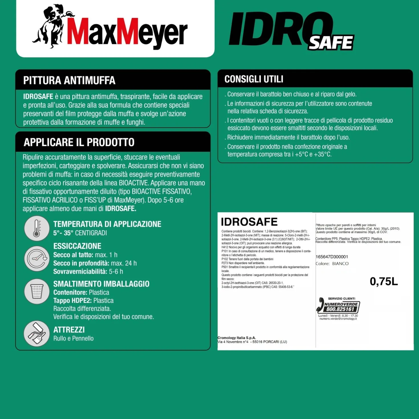 Pittura antimuffa MaxMeyer Idrosafe traspirante bianco 0,75 l
