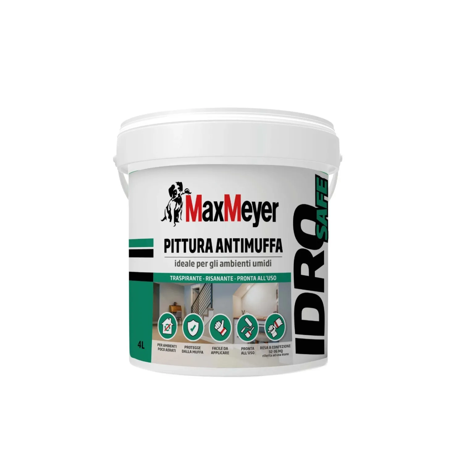 Pittura antimuffa MaxMeyer idrosafe traspirante bianco 4 l