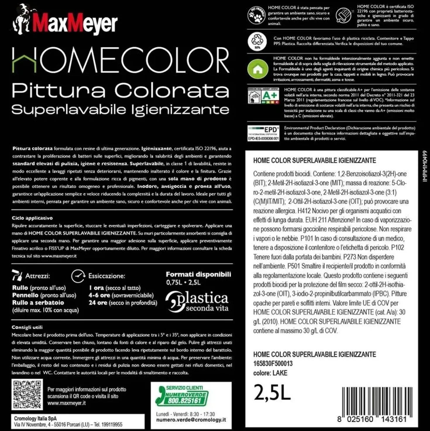 Pittura home color superlavabile igienizzante lake 2,5 l