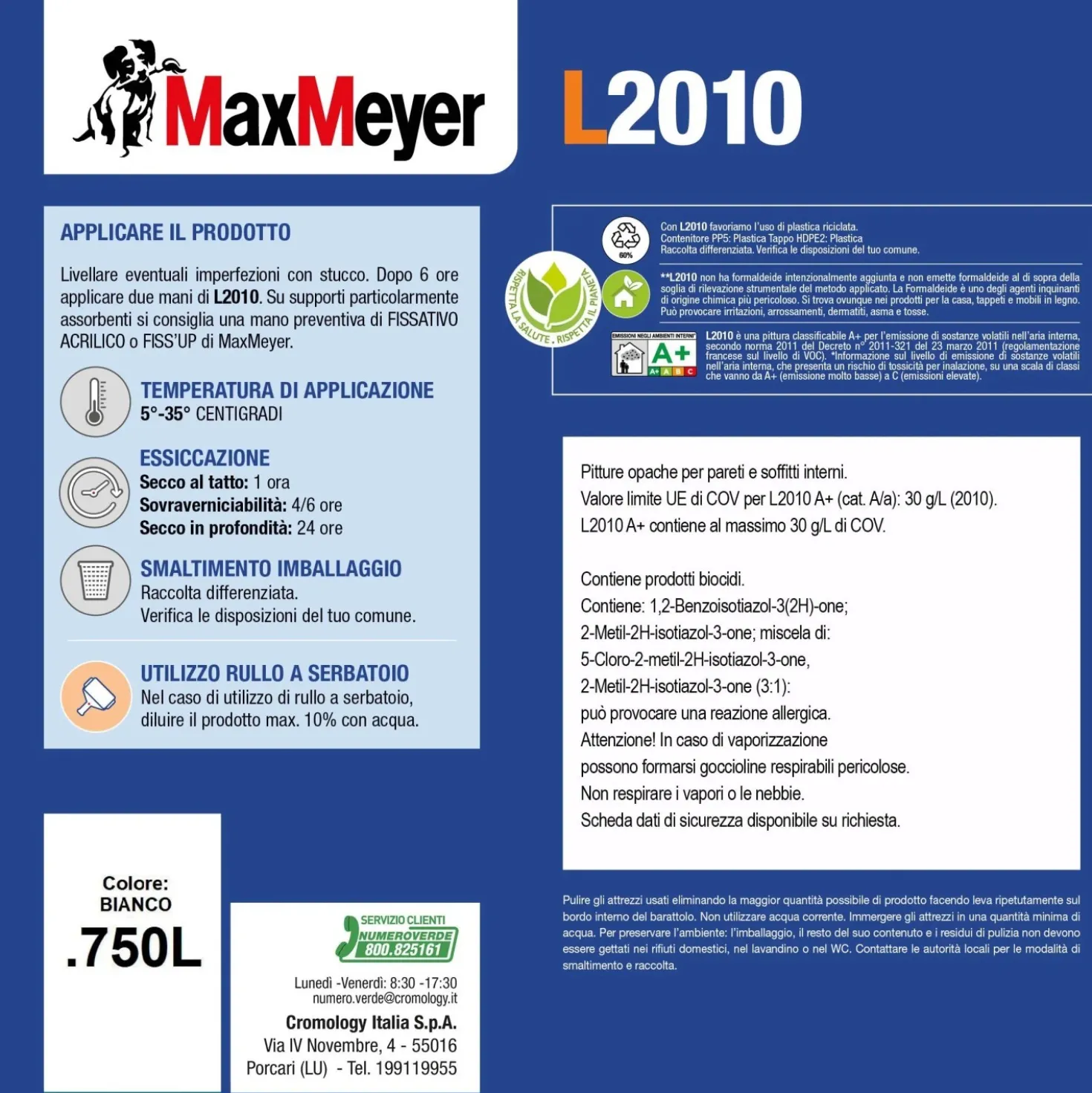 Pittura lavabile MaxMeyer L2010 bianca 0,75 l
