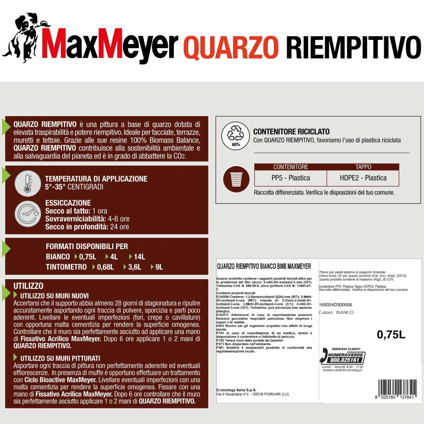 Pittura per esterno traspirante MaxMeyer Quarzo Riempitivo bianco 0,75 l