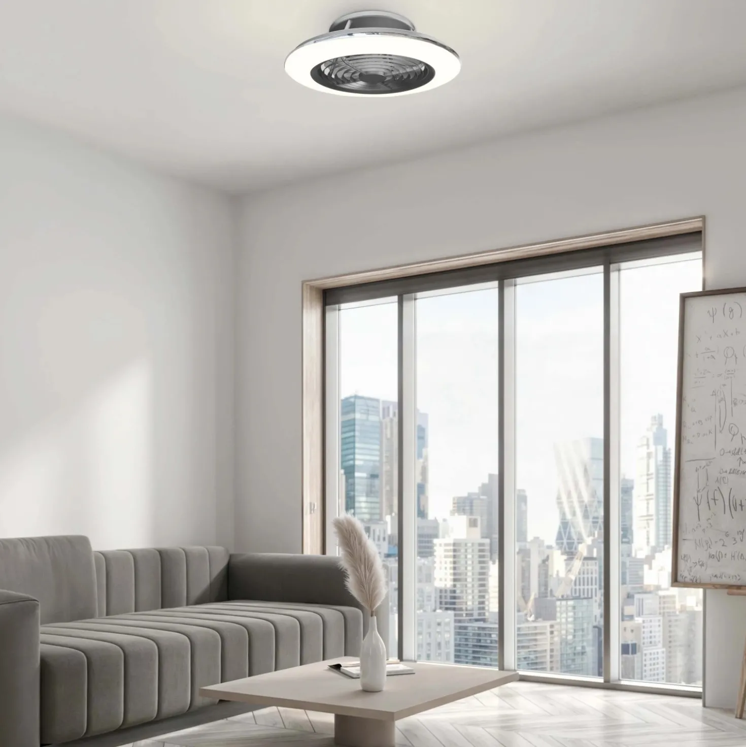 Plafoniera LED Alisio Mini 70W ventilatore motore DC 30W luce regolabile argento