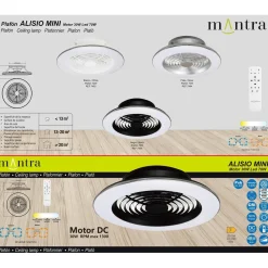 Plafoniera LED Alisio Mini 70W ventilatore motore DC 30W luce regolabile argento