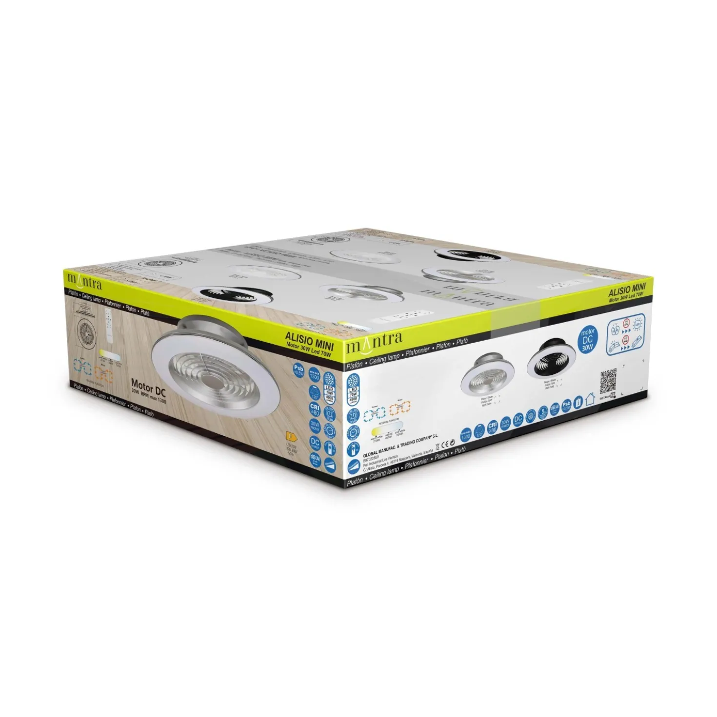 Plafoniera LED Alisio Mini 70W ventilatore motore DC 30W luce regolabile argento