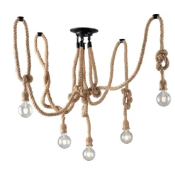 Plafoniera Rope Corda 5 luci 250x20x20 cm marrone