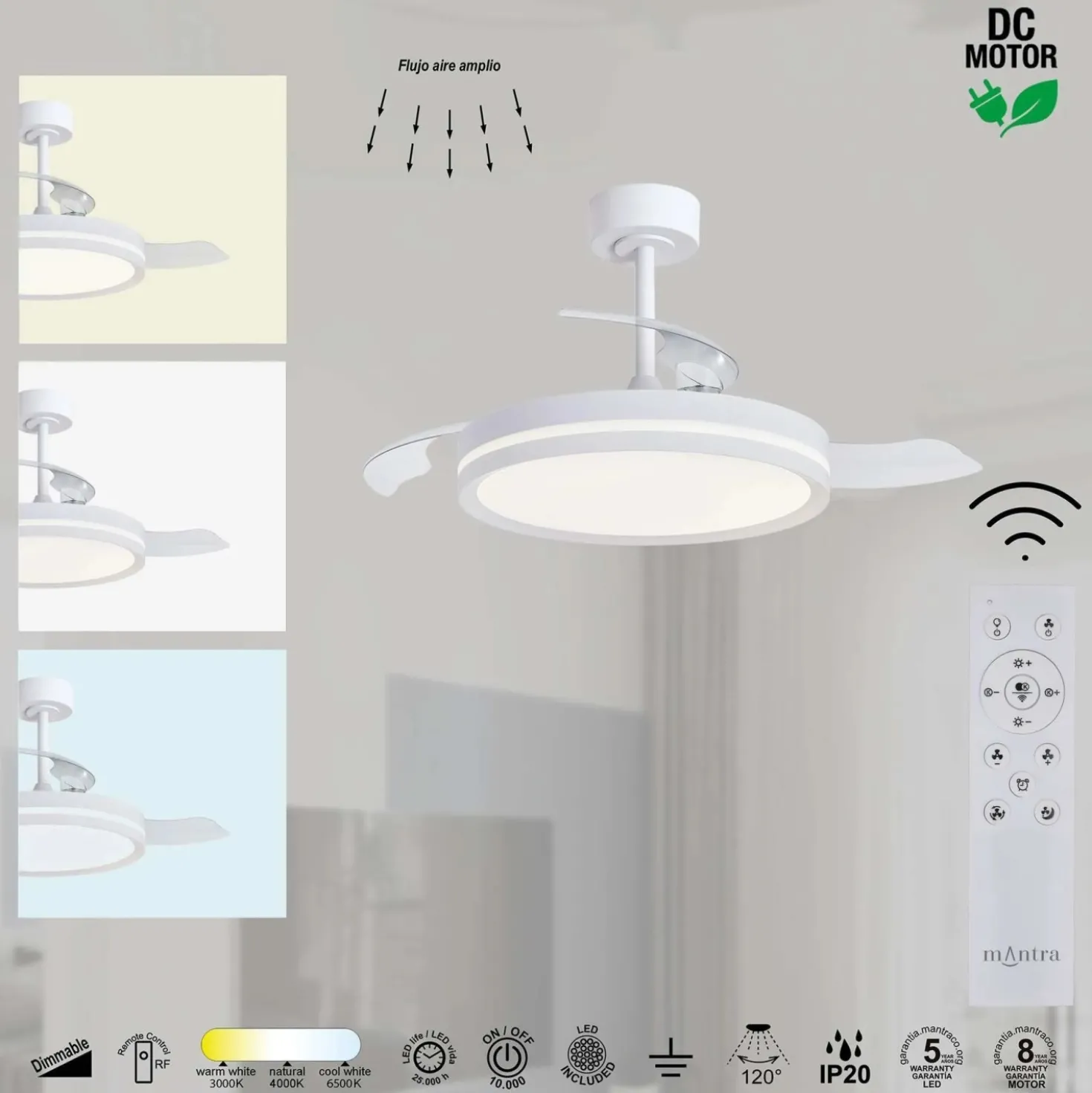 Plafoniera ventilatore LED Luna 5710 lm 3000-5000 K Ø106x 32,5x45 cm