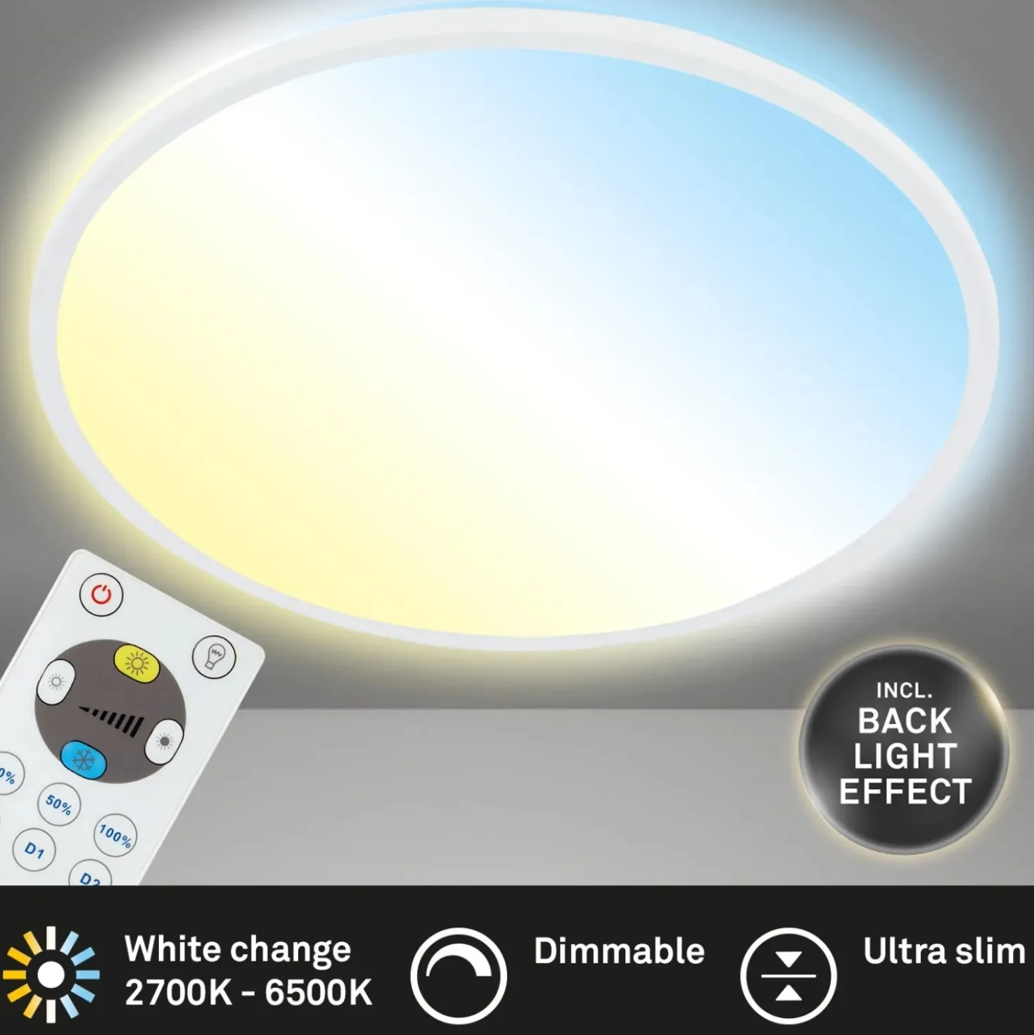 PlafonieraLED Brilo Slim bianco 1x LED 22 W incl. retroilluminazione