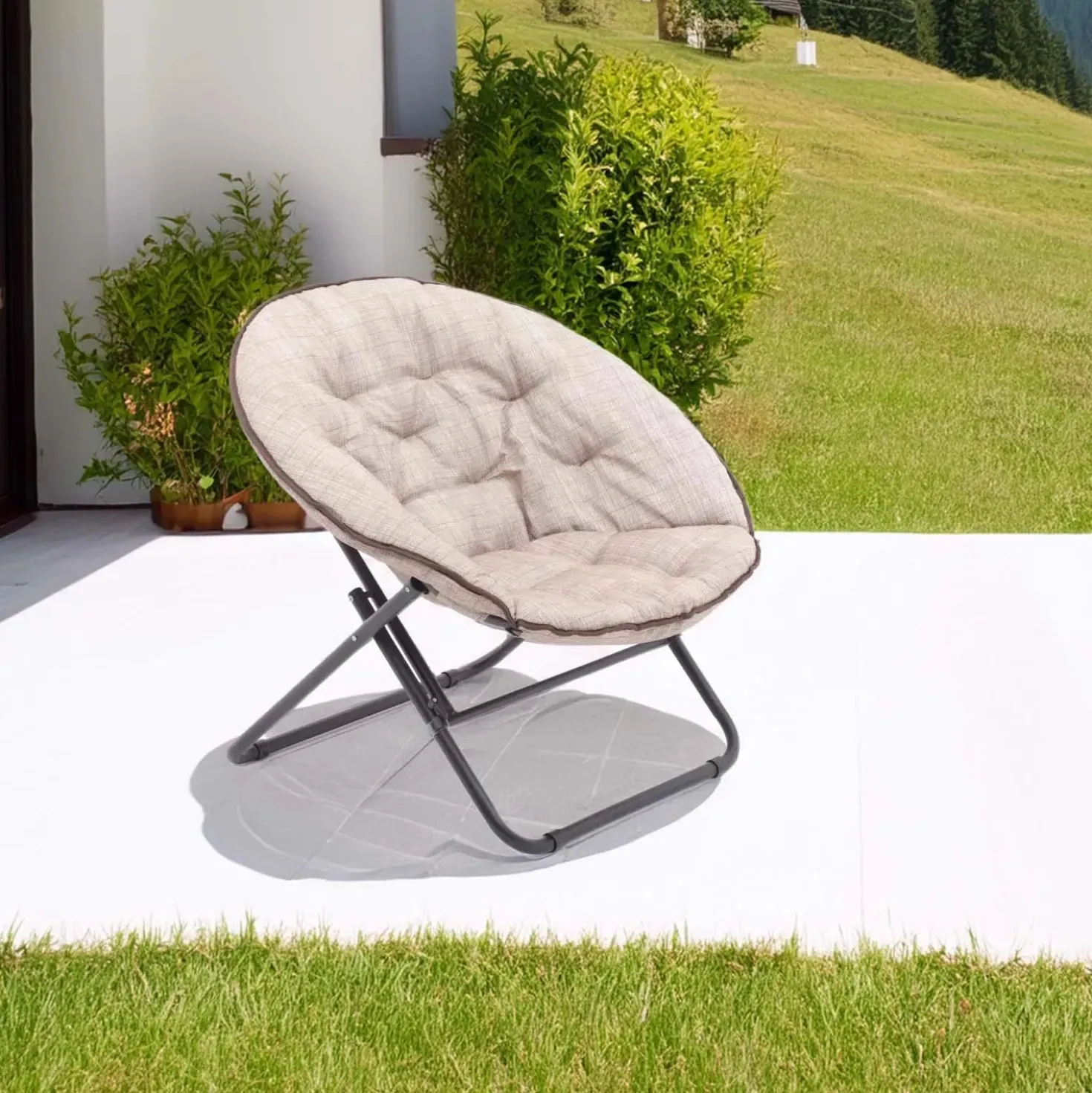 Poltrona da esterno relax pieghevole in ferro beige 82x80x73 cm