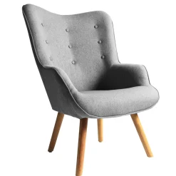 Poltrona lounge in tessuto braccioli e con gambe in legno 67x76xH 97 cm grigio