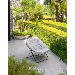 Poltrona relax pieghevole in ferro e poliestere grigio