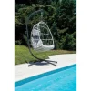 Poltrona sospesa in ferro e corda con cuscino grigio chiaro 96x196x115 cm
