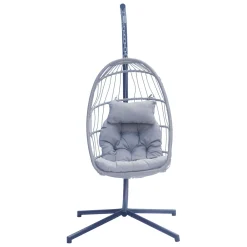 Poltrona sospesa in ferro e corda con cuscino grigio chiaro 96x196x115 cm
